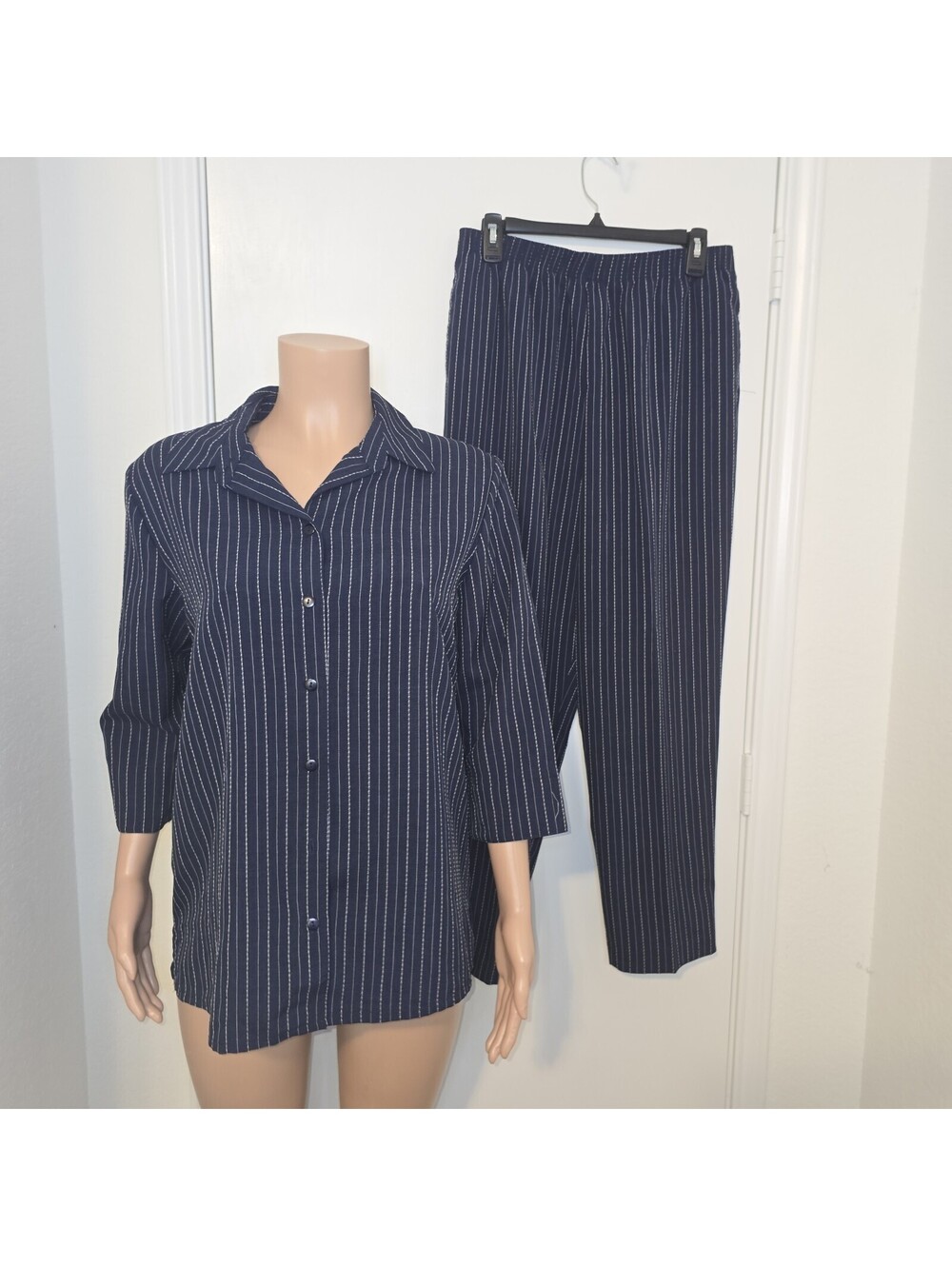 VTG Allison Daley 2 Piece Set Striped Button Down Sz 14 Career Loungewear 90s